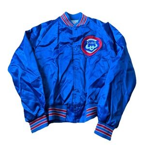 Vintage MLB Chicago Cubs Bomber Satin Jacket Sz M Blue Sewn Locker Line
